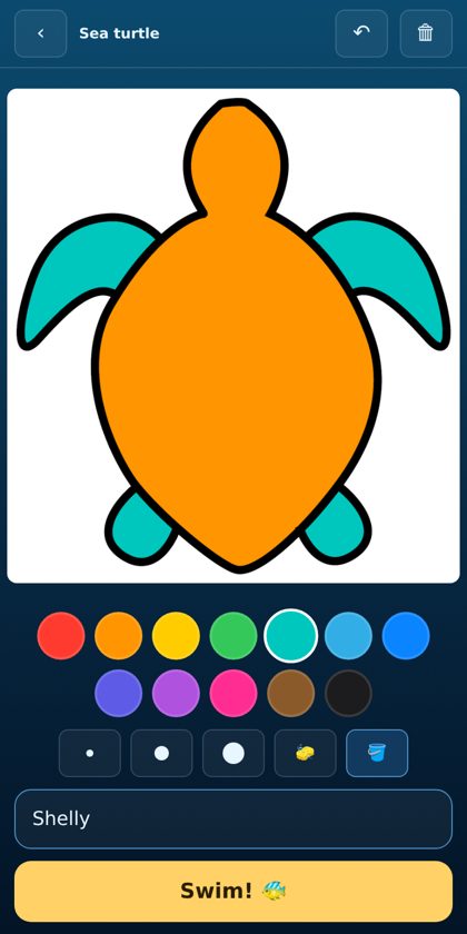 The same creature being coloured on a phone